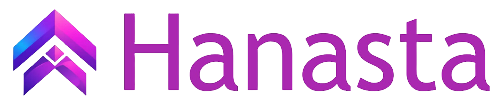 Logo two purple arrows and name Hanasta in purple